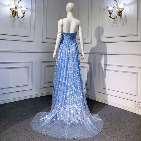 Blue A-line Luxury Evening Dresses Gowns 2025 Beaded Sparkle Sexy For Women Wedding Party LA71609