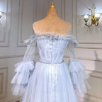 Blue A-line Sexy Evening Dresses Gowns 2025 Beaded Boat Neck For Women Wedding Party LA71483
