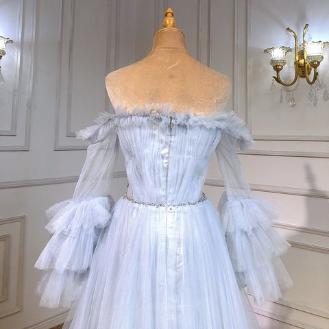 Blue A-line Sexy Evening Dresses Gowns 2025 Beaded Boat Neck For Women Wedding Party LA71483