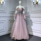 Blue A-line Sexy Evening Dresses Gowns 2025 Beaded Boat Neck For Women Wedding Party LA71483