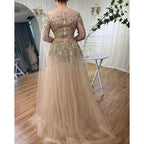 Blue Arabic Cape Sleeves Beaded Luxury Dubai Evening Dresses Gowns Formal Gowns 2025 For Women Wedding Party LA70454