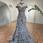Blue Arabic Mermaid Luxury Evening Dresses Gowns Pearls Beaded Elegant For Woman Wedding Party 2025 LA72164