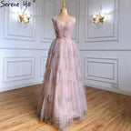 Blue Beaded Bling Evening Dresses Gowns Spaghetti Strap Sexy 2025 For Women Party LA71292