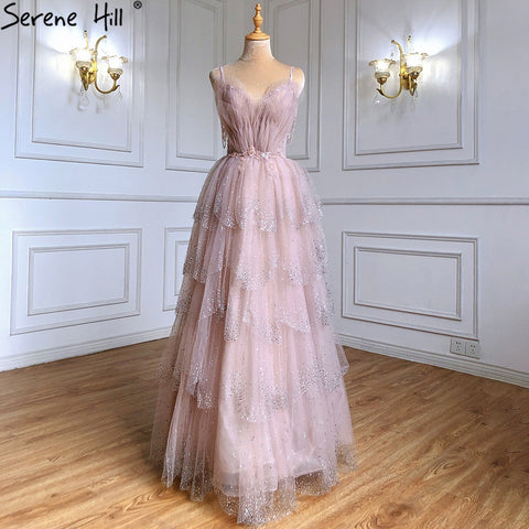 Blue Beaded Bling Evening Dresses Gowns Spaghetti Strap Sexy 2025 For Women Party LA71292