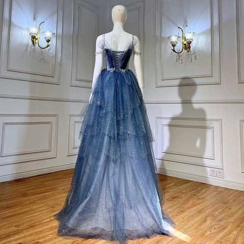 Blue Beaded Bling Evening Dresses Gowns Spaghetti Strap Sexy 2025 For Women Party LA71292