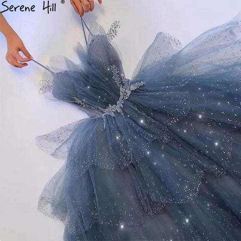 Blue Beaded Bling Evening Dresses Gowns Spaghetti Strap Sexy 2025 For Women Party LA71292