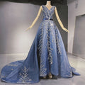 Blue Beaded Bling Evening Dresses Gowns 2025 V-Neck Sexy Luxury A-Line For Women Party LA71508