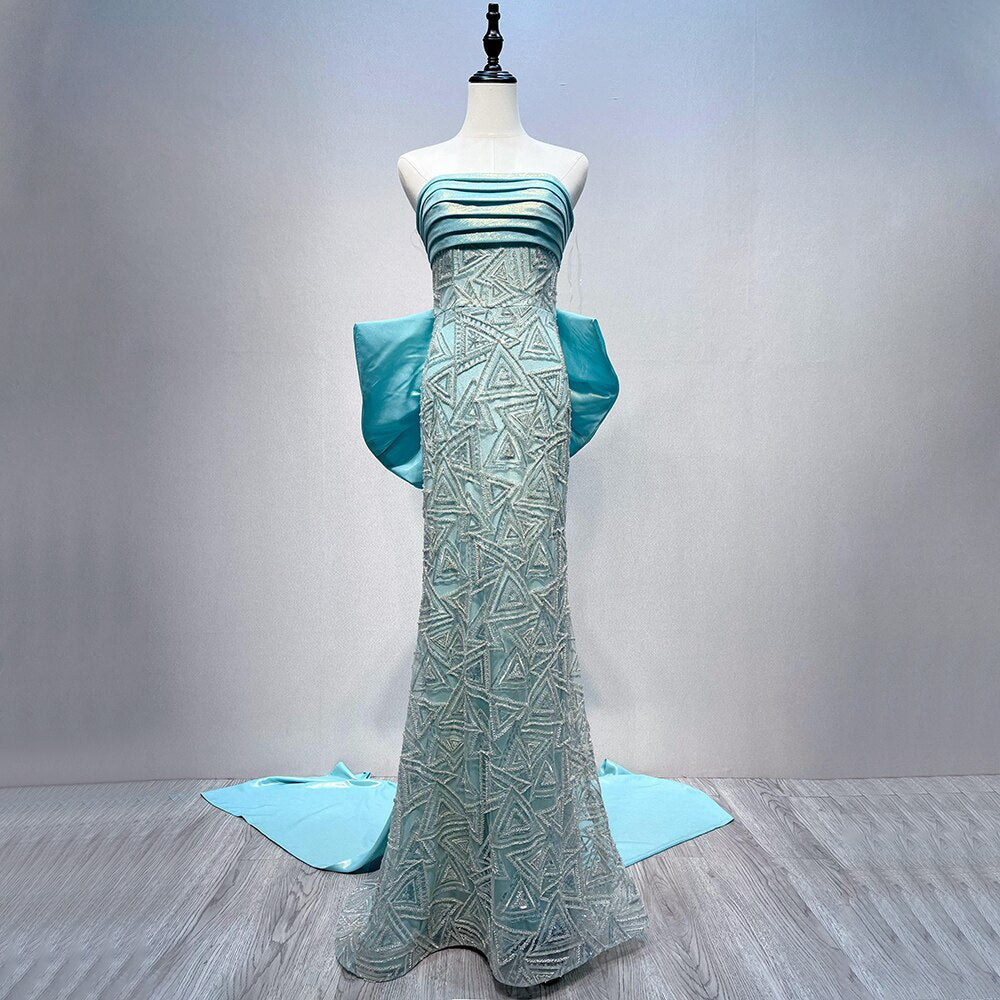 Blue Beaded Mermaid Evening Dresses 2025 Elegant Gowns for Women Engagement Party LA72110
