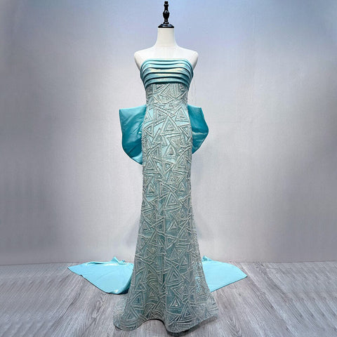 Blue Beaded Mermaid Evening Dresses 2025 Elegant Gowns for Women Engagement Party LA72110