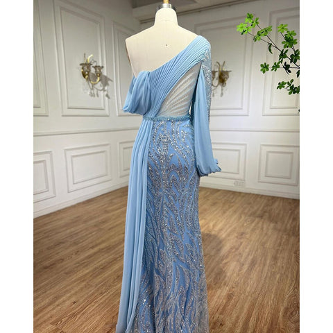 Blue Beaded Mermaid Evening Dresses Elegant Long Arabic  Formal Gowns for Women Wedding Party 2025 LA72103