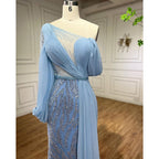 Blue Beaded Mermaid Evening Dresses Elegant Long Arabic  Formal Gowns for Women Wedding Party 2025 LA72103