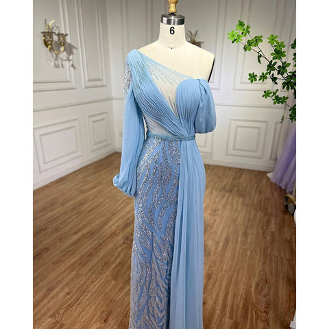 Blue Beaded Mermaid Evening Dresses Elegant Long Arabic  Formal Gowns for Women Wedding Party 2025 LA72103