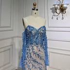 Blue Boat Neck Long Sleeves Mermaid Evening Dresses 2025 Formal Gowns For Women Wedding Party LA71653C