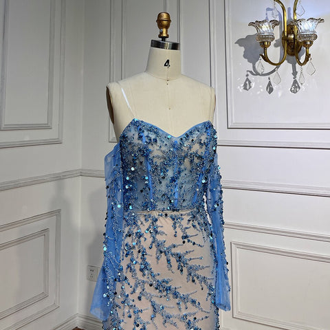 Blue Boat Neck Long Sleeves Mermaid Evening Dresses 2025 Formal Gowns For Women Wedding Party LA71653C