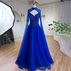 Vestidos de noche de lujo estilo Dubái, corte en A, con mangas tipo capa y cuentas, estilo árabe, ideales para bodas y fiestas. Modelo LA72191 (2025). 