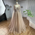 Vestidos de noche de lujo estilo Dubái, corte en A, con mangas tipo capa y cuentas, estilo árabe, ideales para bodas y fiestas. Modelo LA72191 (2025). 