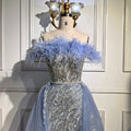 Blue Diamond Feather Mermaid Elegant With Overskirt Evening Dresses Gowns 2025 For Women Wedding Party LA72061