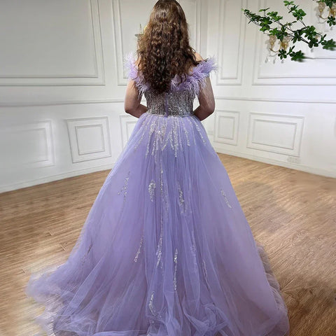 Blue Diamond Feather Mermaid Elegant With Overskirt Evening Dresses Gowns 2025 For Women Wedding Party LA72061