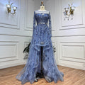 Blue Elegant A Line Lace Beaded Feathers Arabic Luxury Evening Dresses Gowns 2025 For Women Wedding Party LA71935A