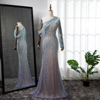 Blue Elegant Mermaid Sexy One Shoulder Beaded Luxury  Evening Dresses Gowns For Women Party 2025 LA71429A