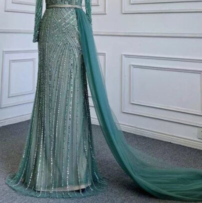 Blue Elegant Mermaid Sexy One Shoulder Beaded Luxury  Evening Dresses Gowns For Women Party 2025 LA71429A