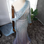 Blue Elegant Mermaid Sexy One Shoulder Beaded Luxury  Evening Dresses Gowns For Women Party 2025 LA71429A