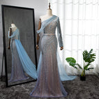 Blue Elegant Mermaid Sexy One Shoulder Beaded Luxury  Evening Dresses Gowns For Women Party 2025 LA71429A