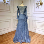 Blue Elegant Over Skirt Mermaid Sexy Lace Beaded Luxury Evening Dresses Gowns For Women Muslim Party 2025 LA71833