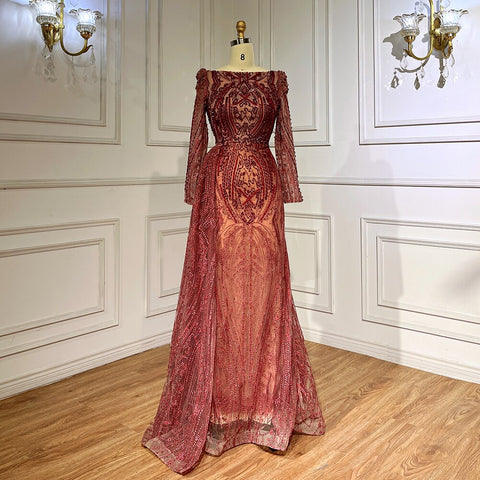 Blue Elegant Over Skirt Mermaid Sexy Lace Beaded Luxury Evening Dresses Gowns For Women Muslim Party 2025 LA71833