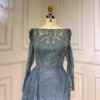Blue Elegant Over Skirt Mermaid Sexy Lace Beaded Luxury Evening Dresses Gowns For Women Muslim Party 2025 LA71833