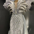 Blue Feather Beaded Evening Dresses Gowns 2025 Mermaid Luxury Elegant For Women Party LA71587
