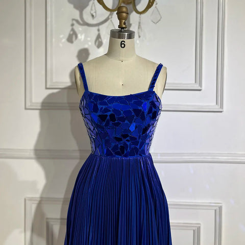 Blue Halter Straps Front Lace-Up Back Mermaid Beaded Sequined Evening Gown for Women | Wedding Party 2025 LA72612