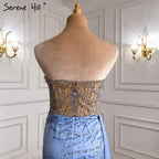 Blue High Split Mermaid Evening Dresses Gowns 2025 Beaded Elegant Stain For Women Party LA71262