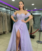 Blue High Split Mermaid Evening Dresses Gowns 2025 Beaded Elegant Luxury For Woman Party LA71595