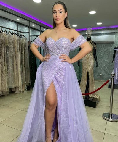 Blue High Split Mermaid Evening Dresses Gowns 2025 Beaded Elegant Luxury For Woman Party LA71595