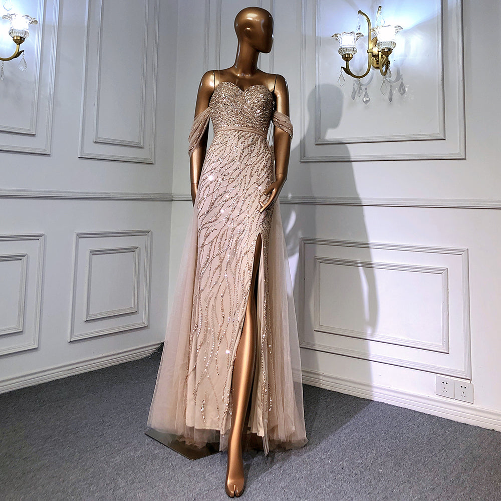 Blue High Split Mermaid Evening Dresses Gowns 2025 Beaded Elegant Luxury For Woman Party LA71595