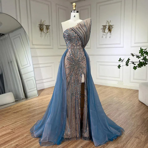Blue High Split With Overskirt Mermaid Luxury Beaded Dubai Evening Dresses for Women Wedding Party 2025 LA71921A