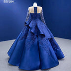 Blue Long Ssleeves Beaded Lace Lace Up Ball Gown Bride Gowns Wedding Dress High End Custom Made 2025 HM222104