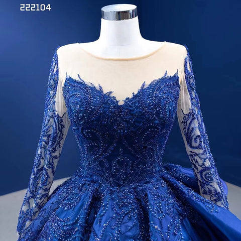 Blue Long Ssleeves Beaded Lace Lace Up Ball Gown Bride Gowns Wedding Dress High End Custom Made 2025 HM222104