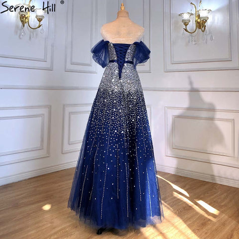 Blue Luxury A-Line Evening Dresses Gowns 2025 Beaded Bling Lace Up For Women Party LA71157A
