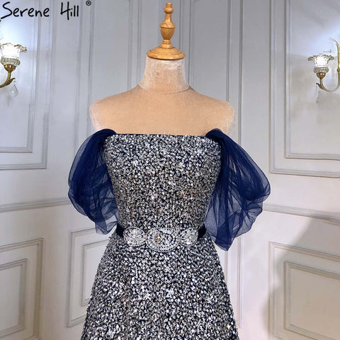 Blue Luxury A-Line Evening Dresses Gowns 2025 Beaded Bling Lace Up For Women Party LA71157A