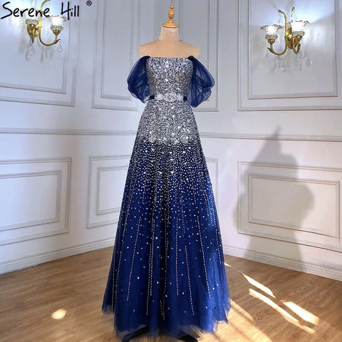 Blue Luxury A-Line Evening Dresses Gowns 2025 Beaded Bling Lace Up For Women Party LA71157A
