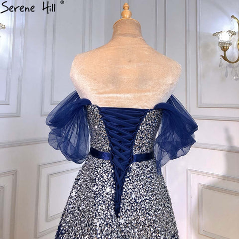 Blue Luxury A-Line Evening Dresses Gowns 2025 Beaded Bling Lace Up For Women Party LA71157A