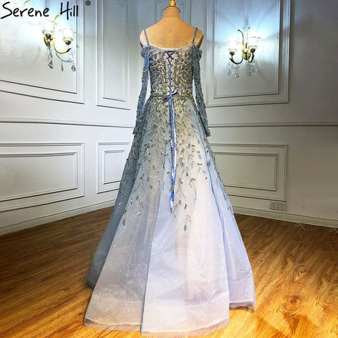 Blue Luxury A-Line Evening Dresses Gowns 2025 Beading Spaghetti Strap Sexy For Women Party  LA70812