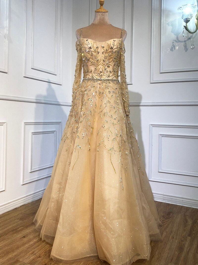 Blue Luxury A-Line Evening Dresses Gowns 2025 Beading Spaghetti Strap Sexy For Women Party  LA70812