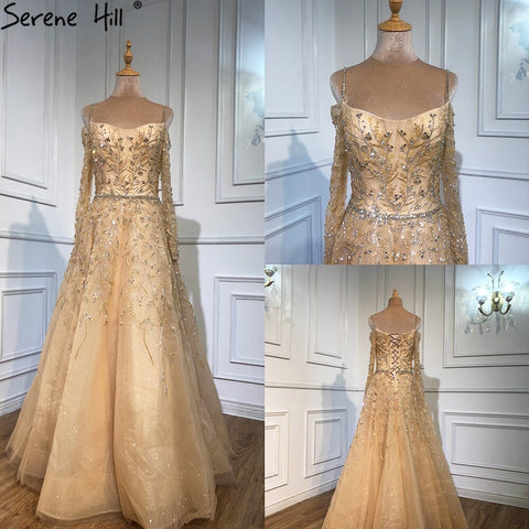 Blue Luxury A-Line Evening Dresses Gowns 2025 Beading Spaghetti Strap Sexy For Women Party  LA70812