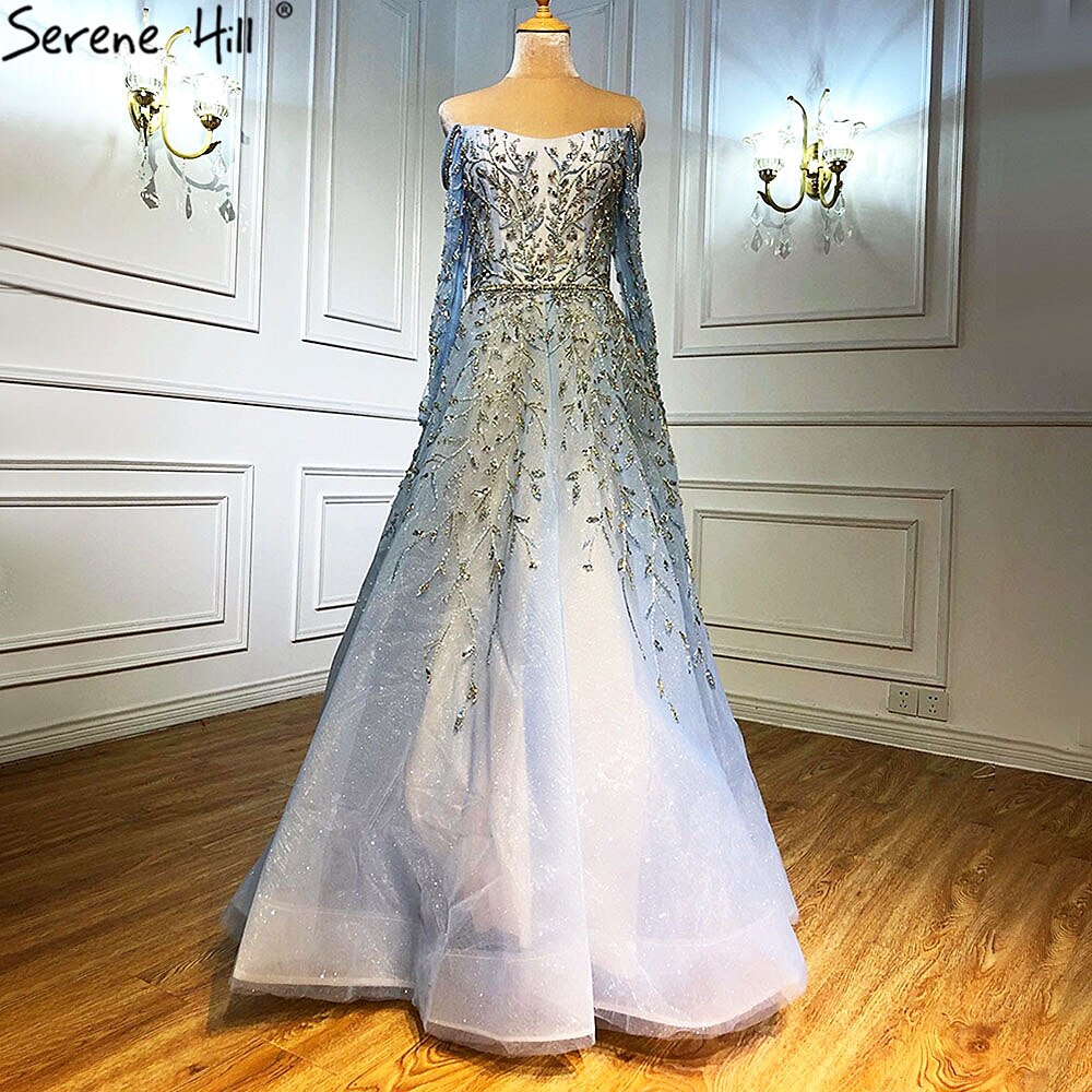 Blue Luxury A-Line Evening Dresses Gowns 2025 Beading Spaghetti Strap Sexy For Women Party  LA70812