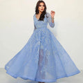 Blue Luxury A-Line Evening Dresses Gowns 2025 Beaded Long Sleeves For Woman Party LA71596