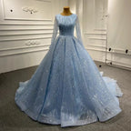 Blue Luxury High end Wedding Dresses 2025 Beaded Sleeveless Lace Up Bridal Dress HM67331 Custom Made