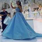 Blue Luxury High end Wedding Dresses 2025 Beaded Sleeveless Lace Up Bridal Dress HM67331 Custom Made